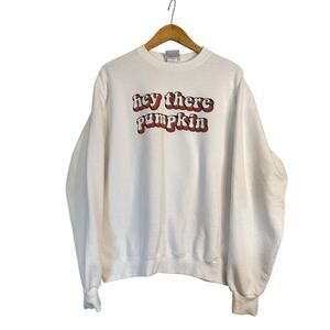 Champion Women S600 Oversized Hey There Pumpkin Pullover Sweatshirt Size L White
